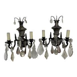 1920's Art Deco French Crystal Wall Sconces, a Pair
