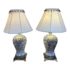 Vintage Tyndale Handpainted Blue + White Ceramic + Marble Table Lamps