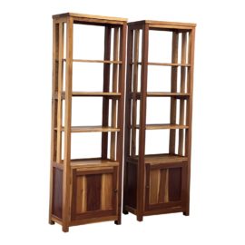 Teak Display Shelves With Cabinet, a Pair