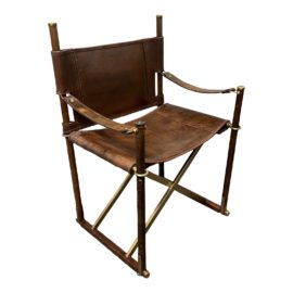 NEW Palecek Alexander Leather + Brass Arm Chair. Original Price: $1,692