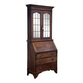 Antique English Two Piece Secretary Dark Finish Cabinet