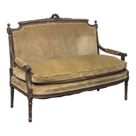 Antique Louis XVI Carved Wood Gold Loveseat