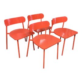 CB2 Fleet Orange Metal Dining Chairs, Set of Four. Original Price: $600