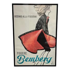 Rene Gruau "Fodere Bemberg" Italian Fashion Poster, Signed