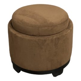 Contemporary Brown Microsuede Storage Ottoman With Tray