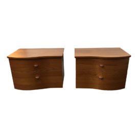 Post Modern Italian Cherry Wood Nightstands, a Pair