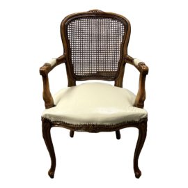 Mid 20th Century Louis XV Cane + Naugahyde Fauteuil Chair