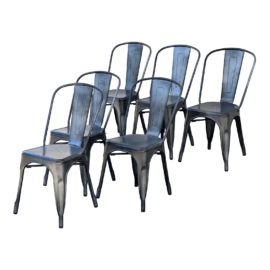 Tolix Style Metal Slat Back Stacking Chairs, Set of 6