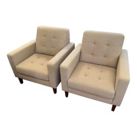 Contemporary Tufted Arm Chairs, a Pair