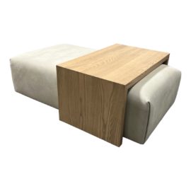 NEW Nubuck Leather Ottoman + Driftwood Coffee Table Combination. Original Price: $2,950