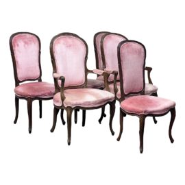 Knops Upholstery. Vintage Louis XVI Pink Velvet Dining Room Chairs, Set of Six