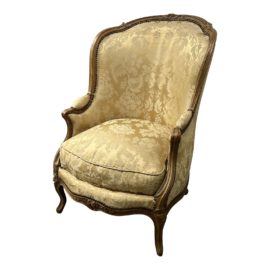 French Louis XV Bergere Chair + Vintage Damask Upholstery. Original Price: $2,500