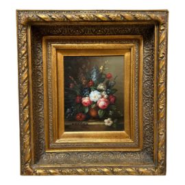C. Franco Still Life With Flowers Painting + Gilt Frame
