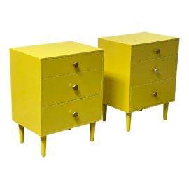 Custom Design Chartreuse Three Drawer Nightstands, a Pair. Original Price: $1,900