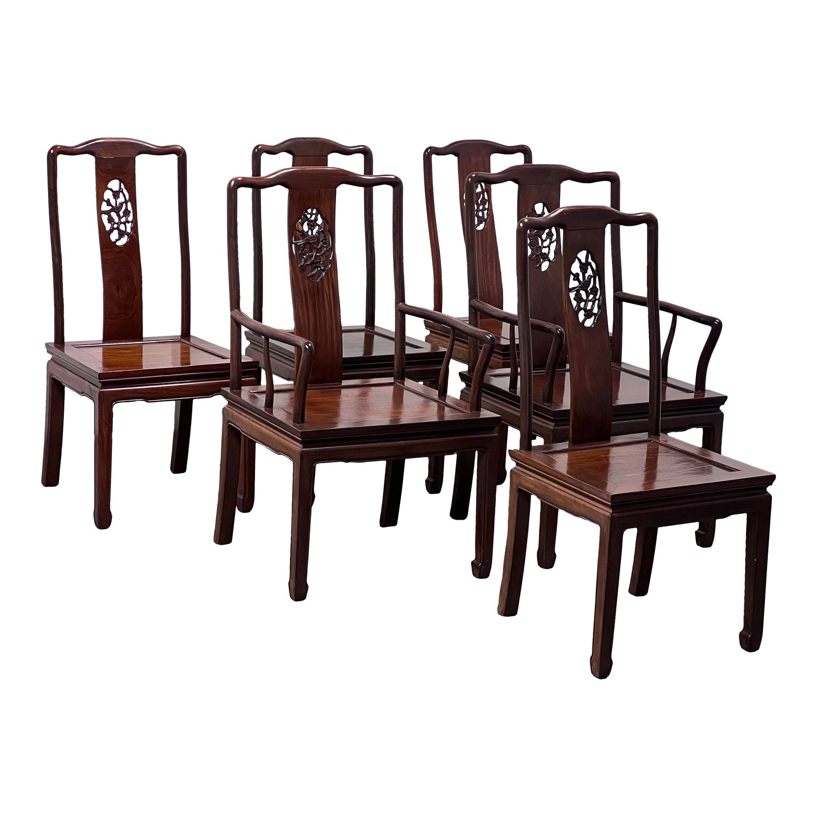 1980's Chinese Ming Style Rosewood Dining Chairs, Set of Six