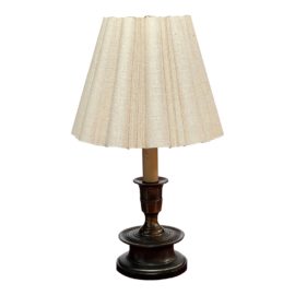 Frederick Cooper Vintage Short Candle Stand Brass Table Lamp + Shade
