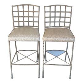 Shaver Howard Woven Metal Crackle Finish Bar Stools, a Pair