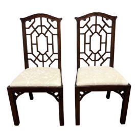 Hollywood Regency Chinoiserie Pagoda Dining Chairs, Pair