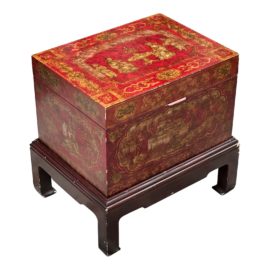 Vintage Handpainted Chinese Small Trunk + Stand