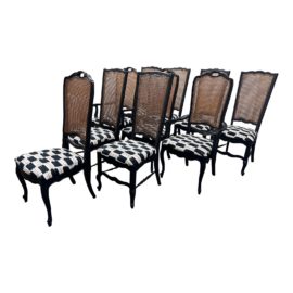 French Provincial Black Dining Room Chairs, Set of Ten