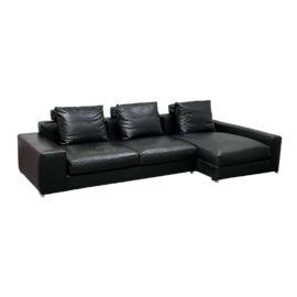 Minotti Italy Jagger Black Leather Left Arm Sectional. Original Price: $27,000