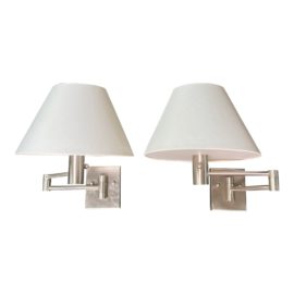 Casella Lighting Brushed Nickel Swing Arm Wall Sconces, a Pair