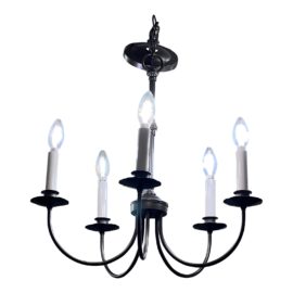 Hubbarton Forge Simple Line Six Arm Chandelier in Black Finish. Original Price: $930