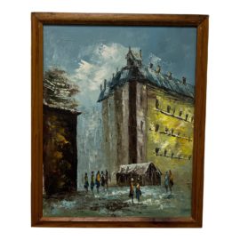 Vintage Original Artwork of Unknown Origin, Palette Knife Oil Painting Cityscape