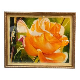 Mary Jane Ruggles Glowing Rose Watercolor Painting, Framed