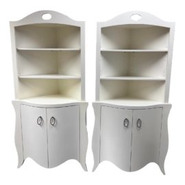 Thomas Featherson White Custom Corner Etageres, a Pair. Original Price: $12,000