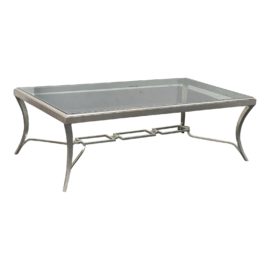 Modern Silver Patina Bronze + Glass Coffee Table