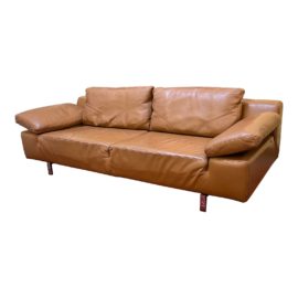 Domicil Butterfly Cognac Leather Sofa. Original Price: $2,800