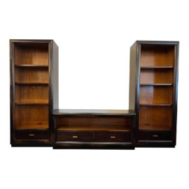 Crate & Barrel 3pc Transitional Media Centeret of Buying & Design Low Media Cabinet + Two Bookcases
