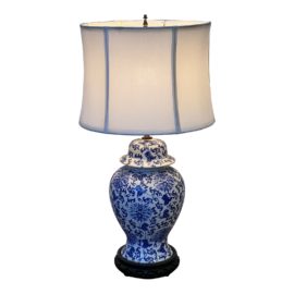 Vintage Blue + White Floral Ginger Jar Table Lamp