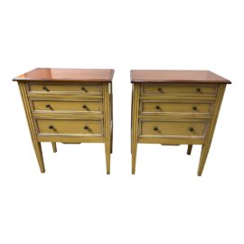 Grange French Louis XVI Style Paint Decorated Three Drawer Commode Stands, a Pair. Original Price: $2,000