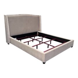 NEW California Size Saatva Minori Taupe Vintage Velvet Bed Frame. Original Price: $1,995
