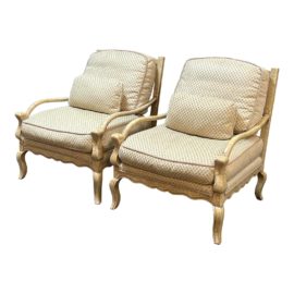Sherrill Furniture Custom Crackle Finish Bergere Chairs, a Pair