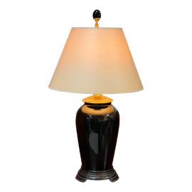 Vintage Black Porcelain Ginger Jar Table Lamp