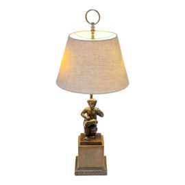 Vintage Cast Metal Chinese Musician Table Lamp