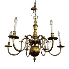 Late 20th Century Six Light Oiled Brass Chandelier