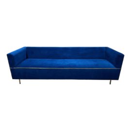 Anthropologie Mina Sofa + Custom Blue Velvet Upholstery With Yellow Trim. Original Price: $3,500
