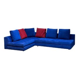 Minotti Italia Postmodern Faux Royal Blue Suede Two Piece Sectional