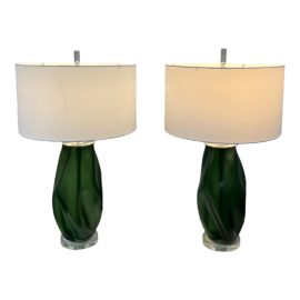Uttermost Jim Parsons Esmeralda Frosted Emerald Green Glass Table Lamps, a Pair. Original Price: $814