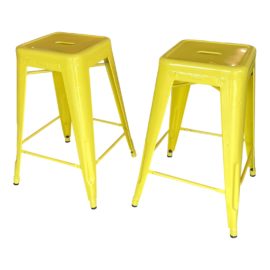 Tolix Xavier Pauchard Marais Yellow Counter Stools, Set of Two. Original Price: $980