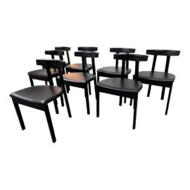 Bensen Torii Black Ash and Leather Dining Room Chairs, Set of Eight. Original Price: $3,840