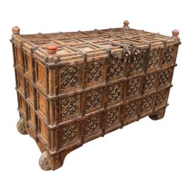 Antique Indian Hand Carved Trunk on Wheels. Original Price: $6,500
