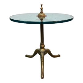 Vintage Cast Brass Three Leg + Glass Top Side Table