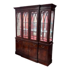 Ethan Allen 18th Century Mahogany Vintage Two Piece Breakfront China Cabinet