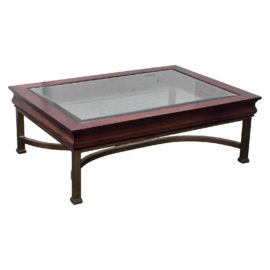 Contemporary Mahogany Glass + Brass Coffee Table