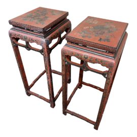 Antique Chinese Circa 1850 Lacquer Pedestals, a Pair. Original Price: $3,250